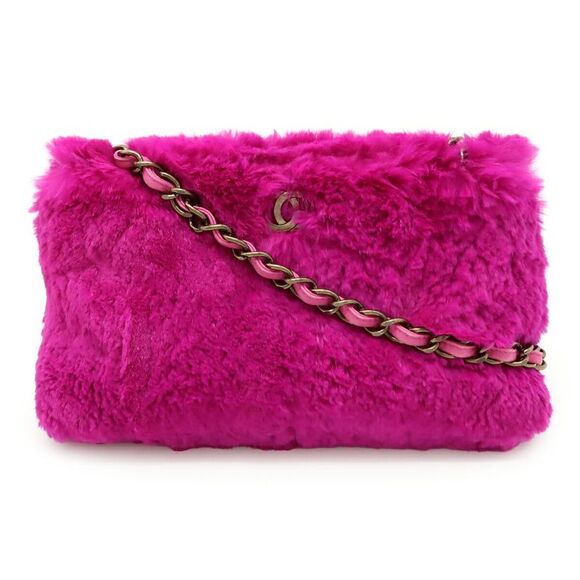 Chanel Rabbit Fur Leather Chain Shoulder Bag - Picture 1 of 8